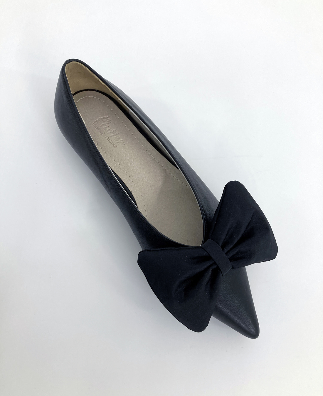 Pointy Ribbon Flat Shoes (Leather Black)